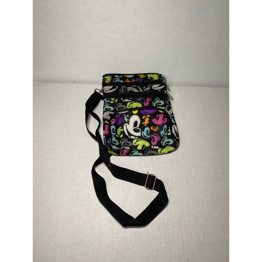 Disney‎ Parks Mickey Mouse Crossbody Bag Neon Pop Art Multi Zip Travel Messenger